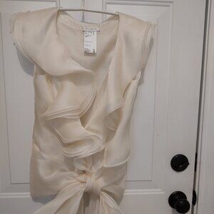 PRONOVIAS SILK ORGANZA RUFFLE NECK TOP WRAP WEDDING ATTIRE LONG TIES IVORY SZ 1